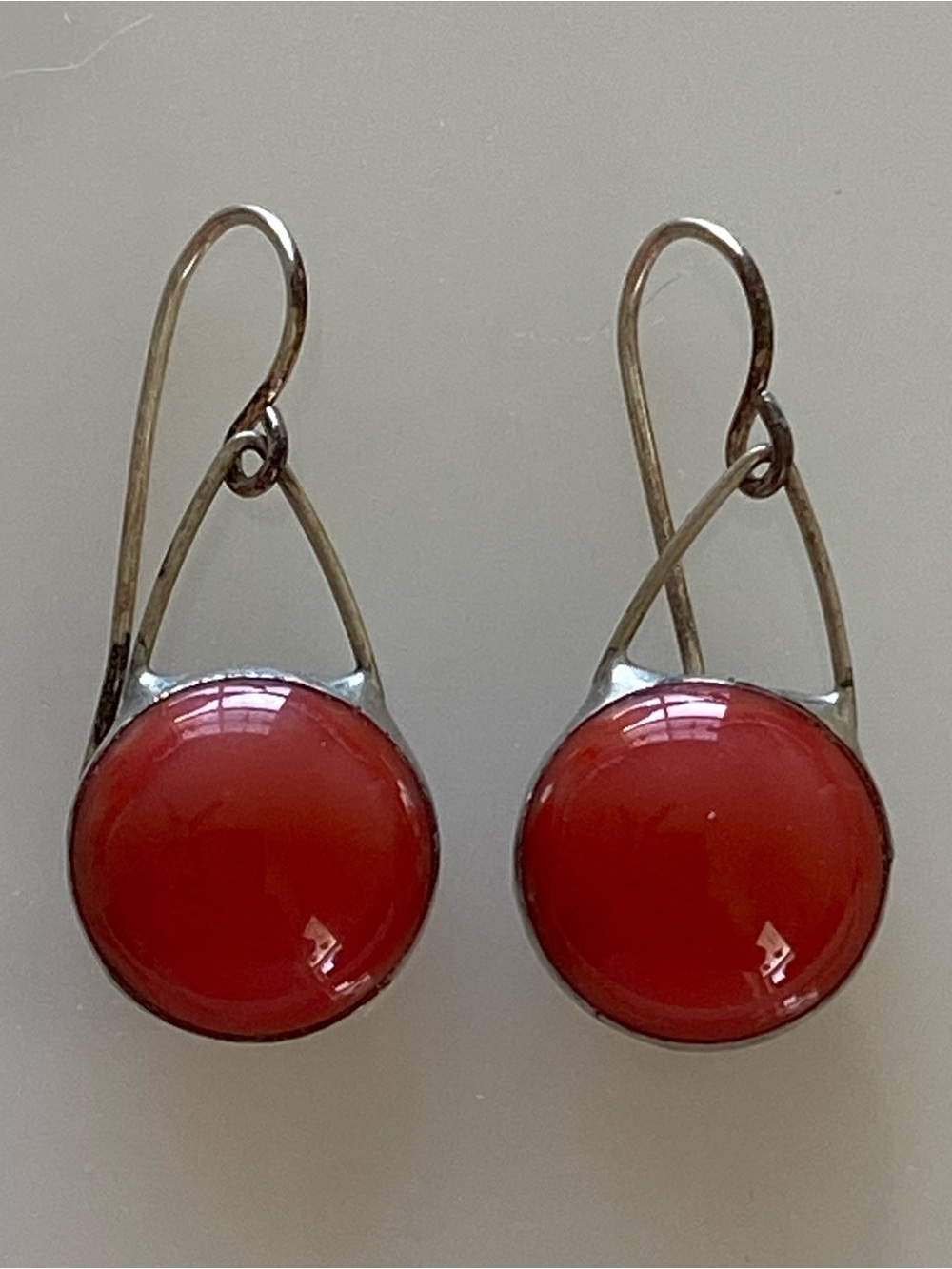 Handmade Sterling & Leaded Glass Earrings in Coral